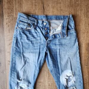 Levi 501 Original Fit Light Wash Distressed Jeans | Women's W28 L32